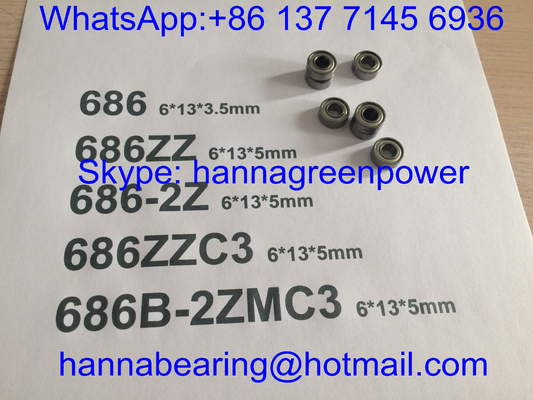 686B-2ZMC3 / 686-2ZC3 / 686ZZ Metal kalkanlı minyatür derin oluklu top rulmanı, 6*13*5mm